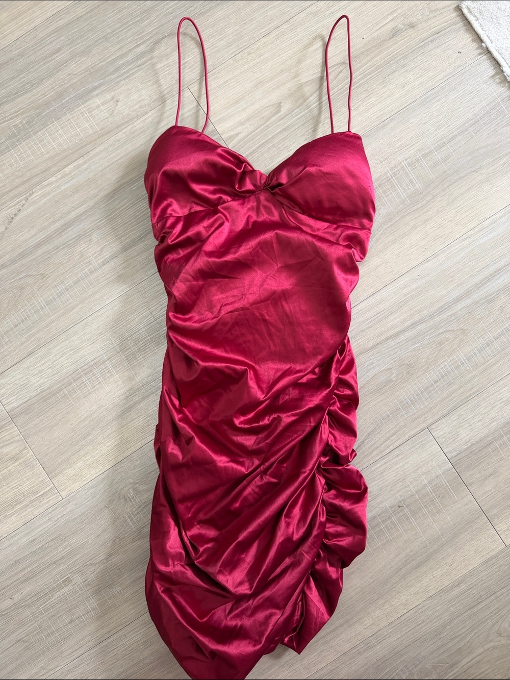 Oh Polly Ruched Satin Slip Dress in Deep Berry Pink